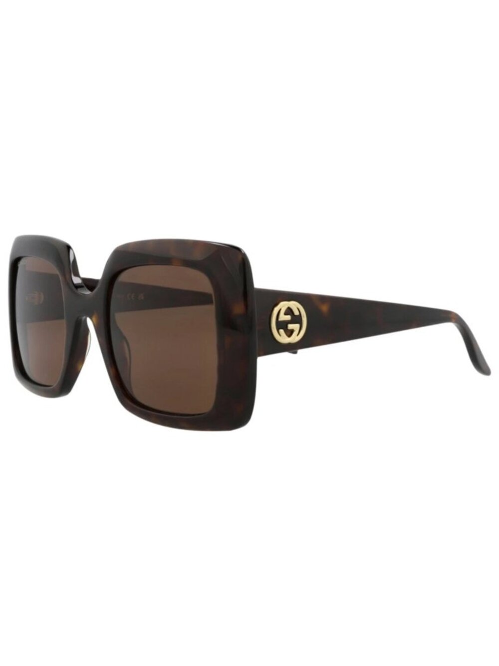 New Gucci Women's Sunglasses Square Rectangle Acetate Frame Havana Havana Brown